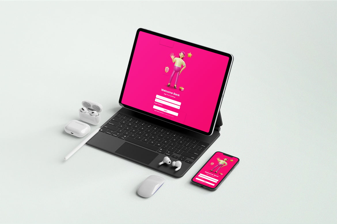 iPad Pro Screen with Smartphone Mockups（124282）-技能树